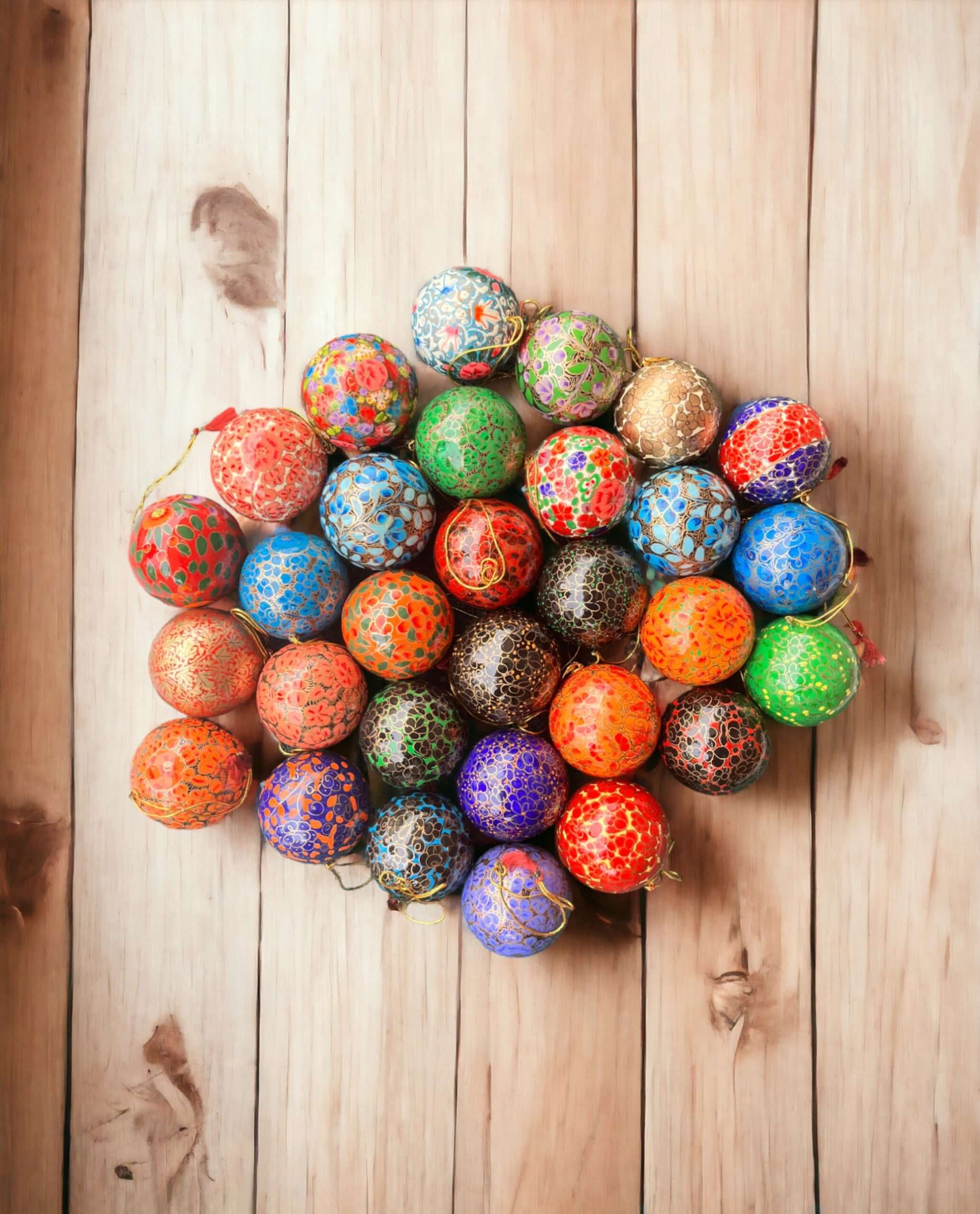Hand-Painted Paper Mache Christmas Ornaments